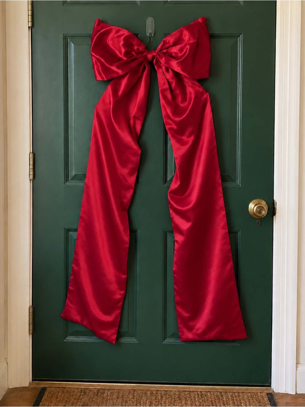 Oversized Red Satin Christmas Door Bow 16” x 43” Inch